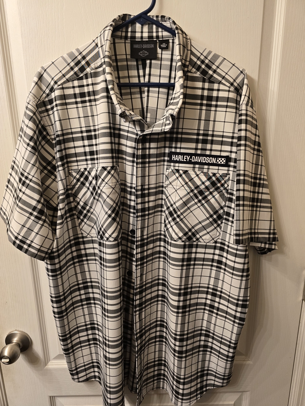 Harley-Davidson Black & White Plaid Short Sleeve Button-Up Shirt